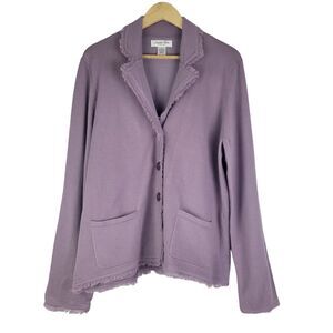 Judith Hart Light Purple Knit Fringed Wool Blend Jacket Front Pockets Size XL